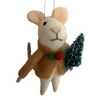 Christmas Felted Decoration - Mouse holding Christmas Tree