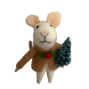 Felted mouse holding Christmas Tree 